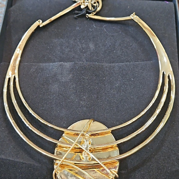 NWT Robert Lee Morris Soho Turqoise Gold Wired Pendant Choker Bibb Necklace - Picture 6 of 9